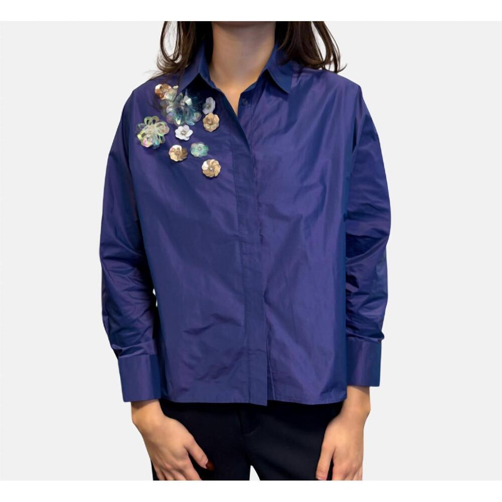 NEW PSOPHIA taffeta blouse with flowers in hyacinth